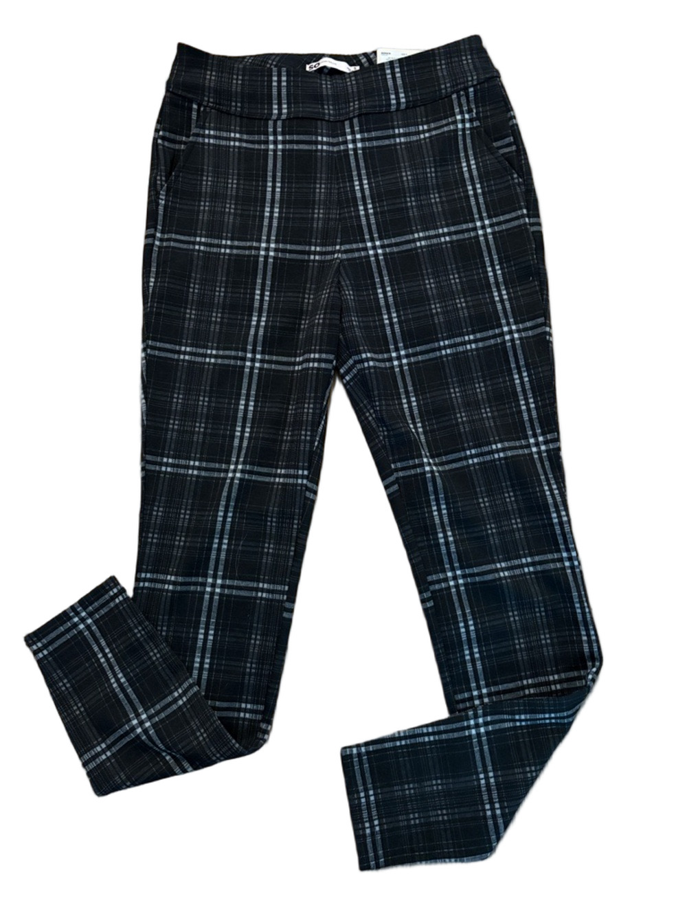 SO Black and Gray Plaid High Rise Ponte Leggings New Small 29” Inseam